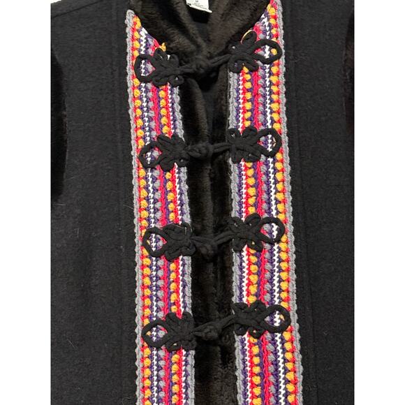 Boho Mythology Black Wool Vest with Embroidered Trim, Size M - Picture 4 of 5